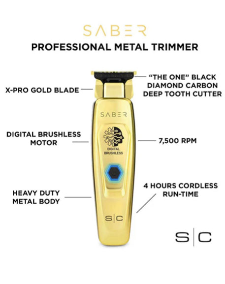 Stylecraft Saber Professional Full Metal Body Digital Brushless Motor Cordless Trimmer - Gold