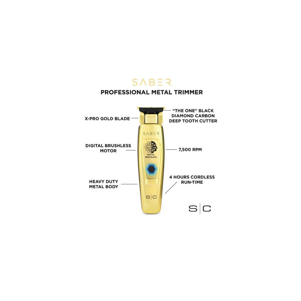 Stylecraft Saber Professional Full Metal Body Digital Brushless Motor Cordless Trimmer - Gold