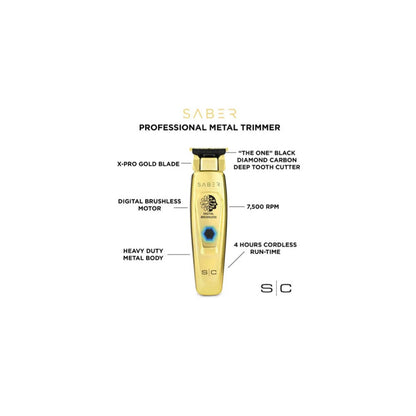 Stylecraft Saber Professional Full Metal Body Digital Brushless Motor Cordless Trimmer - Gold