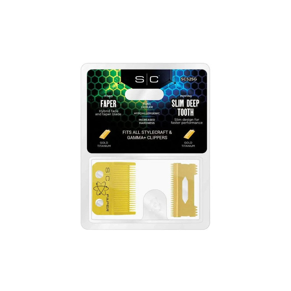 StyleCraft Fixed Gold Titanium Faper Clipper Blade with Moving Slim Deep Cutter Set